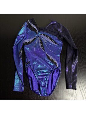 GK Girls Kids XL Purple Long Sleeve Competition Leotard Rhinestones Long Sleeve